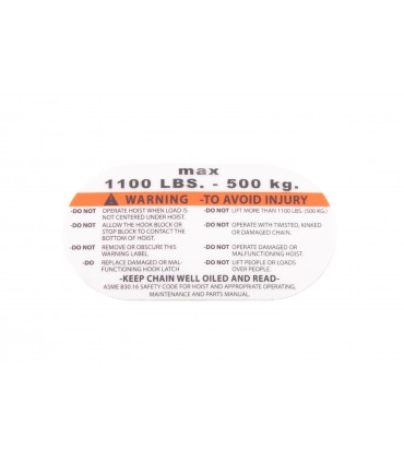 Capacity Warning Label 500 kg - 20514