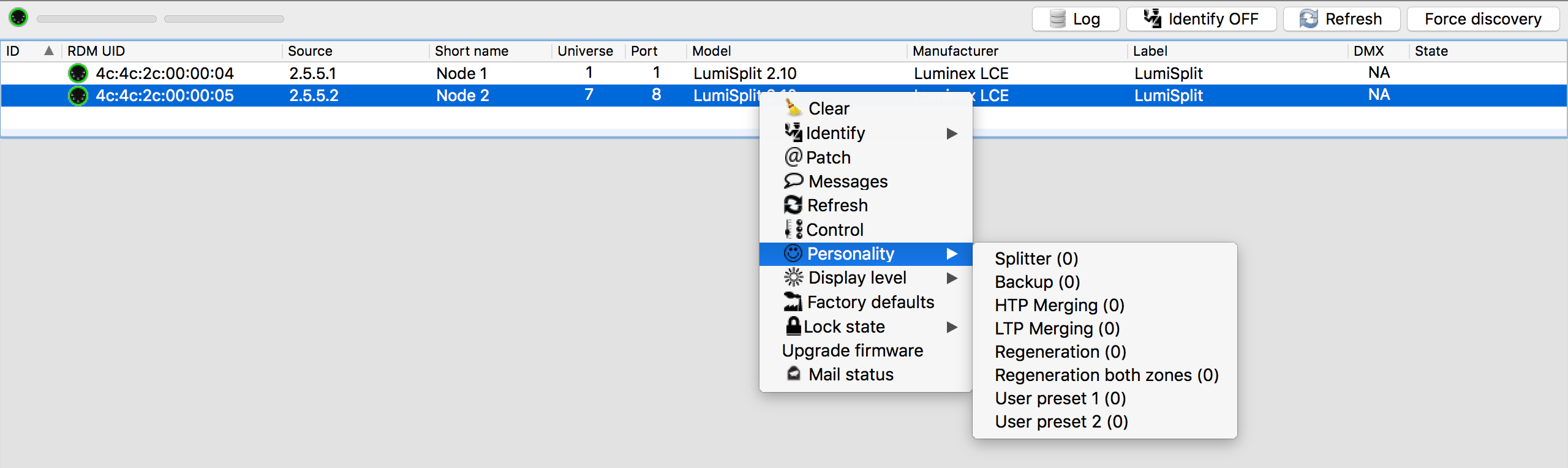 Configuration du splitter via RDM